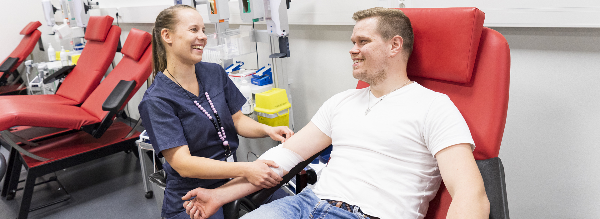 Blood donator at the donation point.