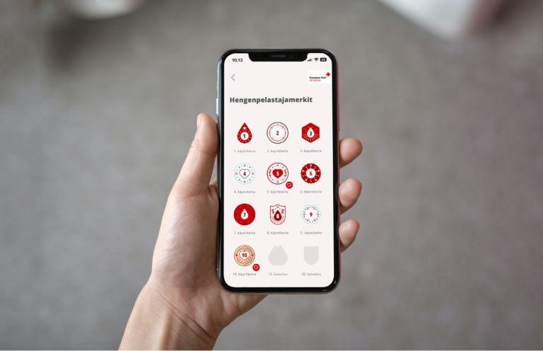 Hengenpelastajamerkit Veripalvelun sovelluksessa.